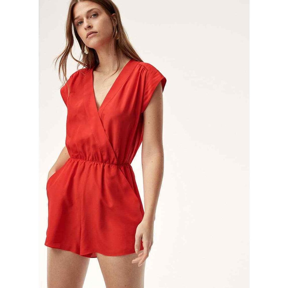 Aritzia Babaton Corbett Silk Romper Orange Red Size XS
